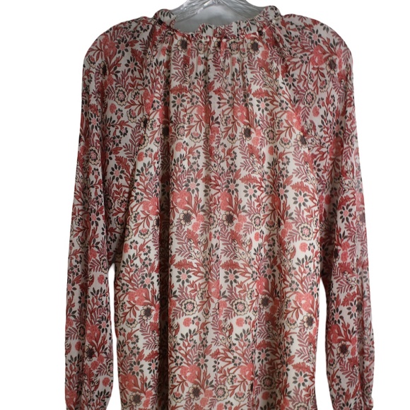 Talbots Medium Lined Floral Ruffle Tie Neck Blouse Peasant Sleeves - Picture 3 of 7